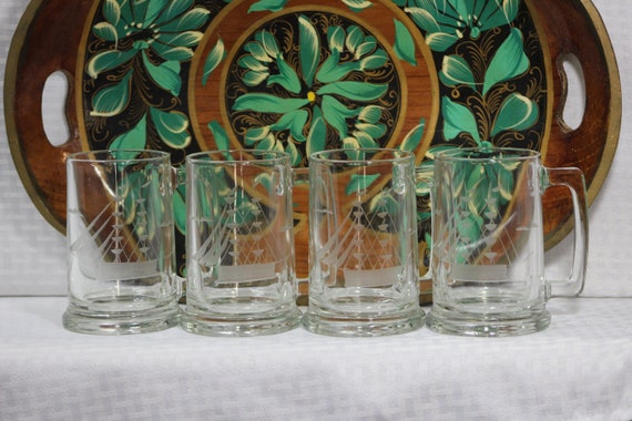 1980s Pressed Glass Beer Mugs- Set of 4