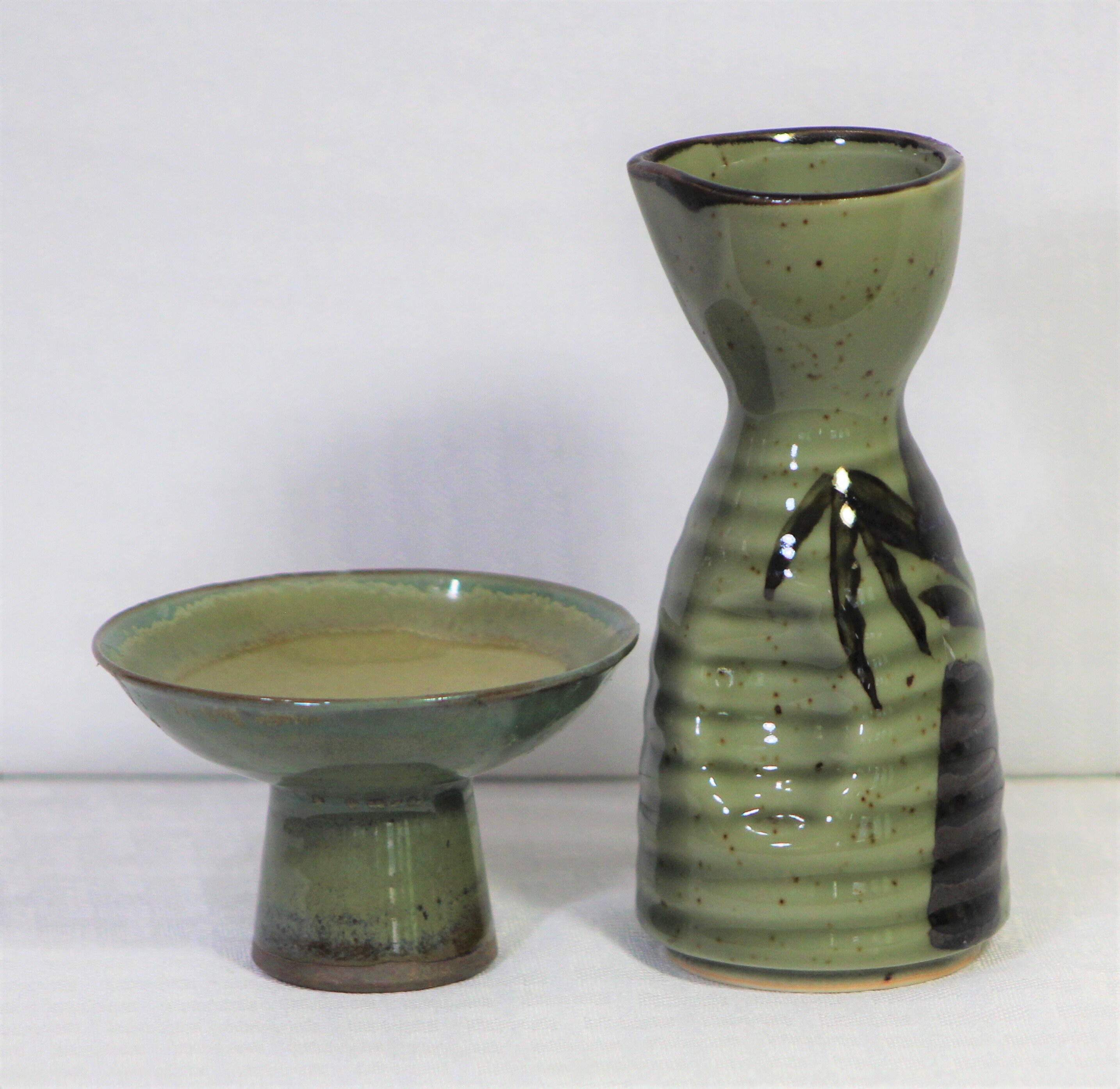 Japanese Cruet Set Oil Vinegar and Soy Sauce Celadon Glaze Etsy