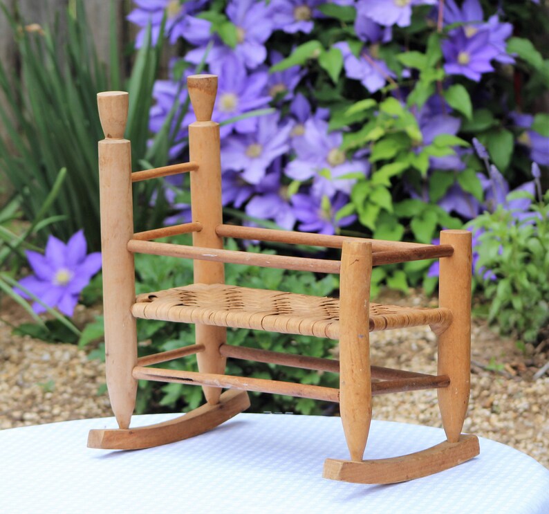 Wooden Rocking Doll Cradle With Weaved Cane Base Handmade Etsy