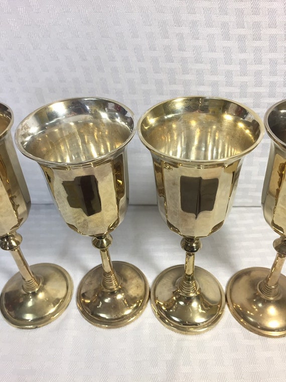 Solid Brass Wine Goblets With Silver Plate Interior and Paneled Sides, Made  by Gatco, Mid Century Barware, Set of 4 -  Israel