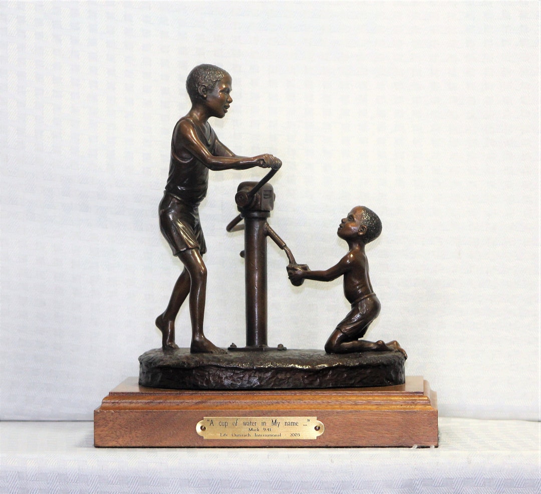 Bronze Sculpture by Dean Shipston, Mission Life, Two Young Boys Pumping