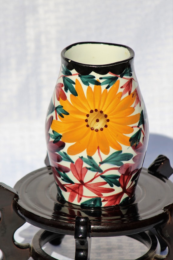 Vintage SMF Schramberg Hand Painted Floral Vase 2748 Yellow