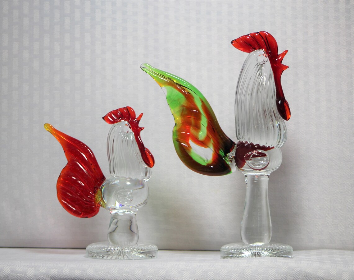 Vintage Handcrafted Glass Roosters Murano Style Collectible Etsy
