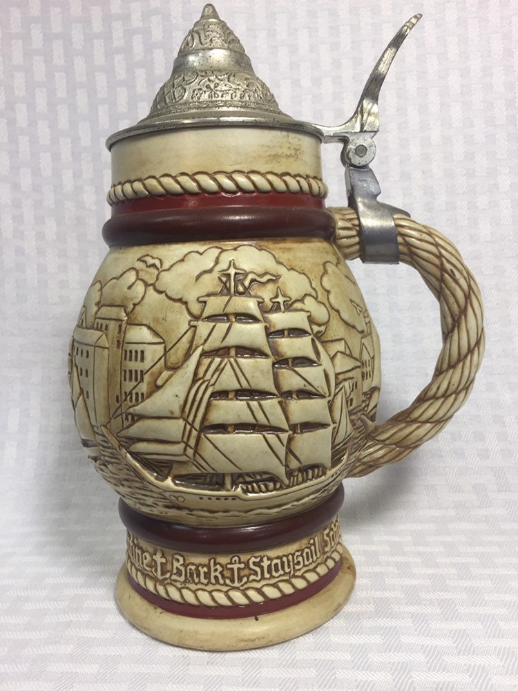 1977 Avon Collectible Beer Stein With Pewter Lid Sailing Etsy