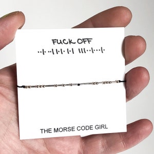 FUCK OFF Bracelet, Silver Morse Code Jewelry, Funny Gift for Coworker