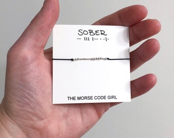 SOBER Morse Code Bracelet, Sober Jewelry, Addiction Recovery Bracelet, Sober Anniversary Gift, Clean Bracelet