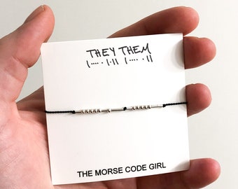 THEY THEM Morse Code Bracelet, Non-Binary Jewelry, LGBT Accessory