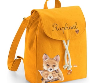 Personalized backpack with first name / kindergarten, school, nanny, nursery / Fox Doe Cheetah Red Panda Elephant Dragon Turtle Fawn