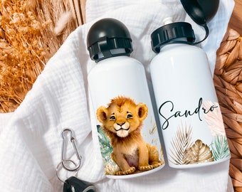 Gourde personnalisée à 360 degrés + prénom / 300 ml 350 ml ou 400 ml / Guépard Renard Licorne Pingouin Lion Renard Faon Jungle Dinosaure ...