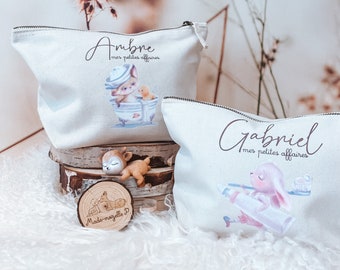 Borsa da toilette / multiuso, personalizzata con il nome / Leone Volpe Doe Giungla Koala Lupo Coniglio Dinosauro Giraffa Unicorno