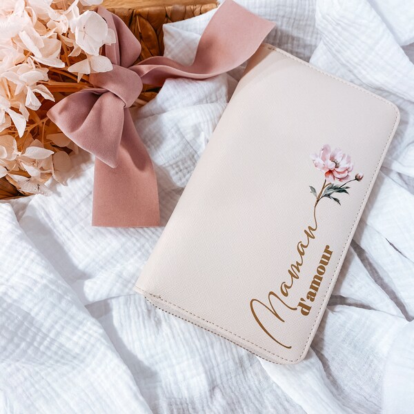 Pochette à bijoux personnalisée Maman d'amour, Simili cuir Beige