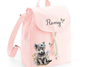 Personalized backpack with first name / kindergarten, school, nanny, nursery / Wolf Turtle Dragon Bear Koala Wolf Rabbit Dinosaur Giraffe Unicorn