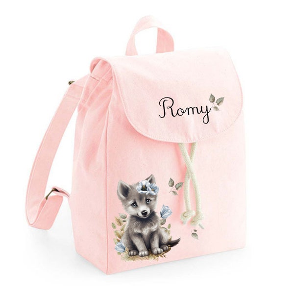 Mochila personalizada con nombre / jardín de infantes, escuela, niñera, guardería / Lobo Tortuga Dragón Oso Koala Lobo Conejo Dinosaurio Jirafa Unicornio