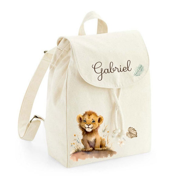 Sac à dos personnalisé au prénom / maternelle, école, nounou, crèche / Lion Renard Biche  Jungle Koala Loup Lapin Dinosaure Girafe Licorne