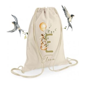 Sac à dos pochon personnalisé au prénom / rentrée maternelle école nounou crèche / Alphabet animaux forêt oiseau écureuil renard ours