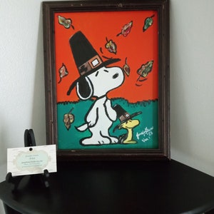 Snoopy and Woodstock Pilgrims for Thanksgiving.  Original Painting 11x14.