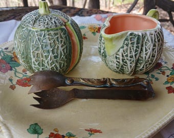 Vintage Department 56 Melon Sugar and Creamer on Nasturtium Plate