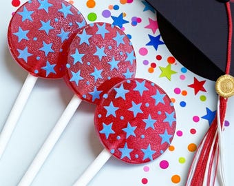 Raspberry Blue Star (5) Lollipops with Candied Vanilla Frosting