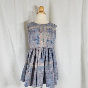 Toddler Girl&#39;s Dress-Size 2T-Sleeveless-Indian Mud Resist Block Print-Indigo & Madder Red-Sundress-100 % Cotton-Ready to Ship