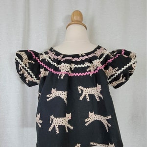 Toddler Girl&#39;s Peasant Blouse-Size 2T-Black & White With Pink-Snow Leopards-Rick Rack-100% Cotton-Ready to Ship