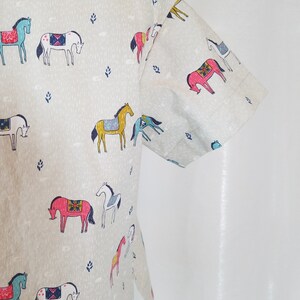 Toddler Boy's Shirt Size 2T-Button-up Short Sleeve Colorful Horse Print-White-100% Cotton-Ready to Ship image 9
