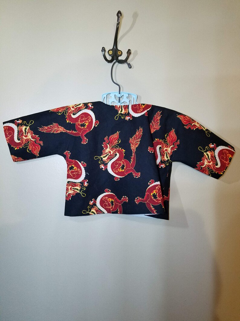 Baby Kimono-Newborn to 3 Months-Chinese Dragon Print-Black Red-Unisex-100/% Cotton-Ready to Ship