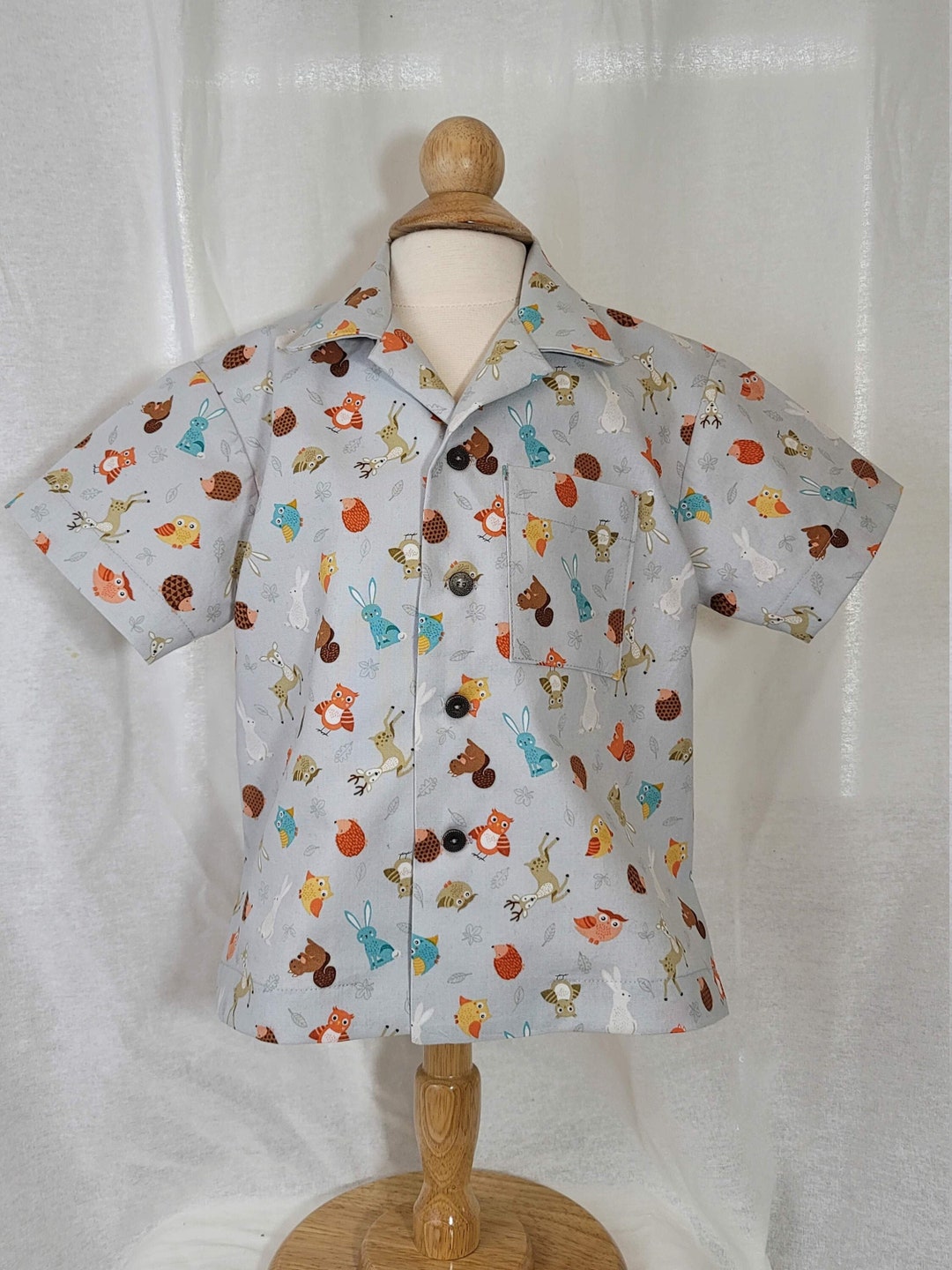 Baby Boy Shirt-size 1t-button-up Short Sleeve Grey-woodland - Etsy