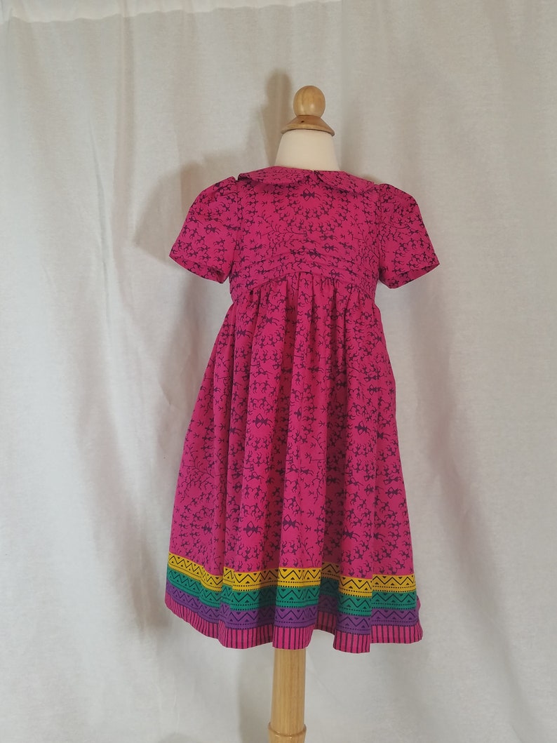 Toddler Dress-Size 2T-Fuchsia Warli /& Stripe Border Print-100/% India Cotton-Ready to Ship