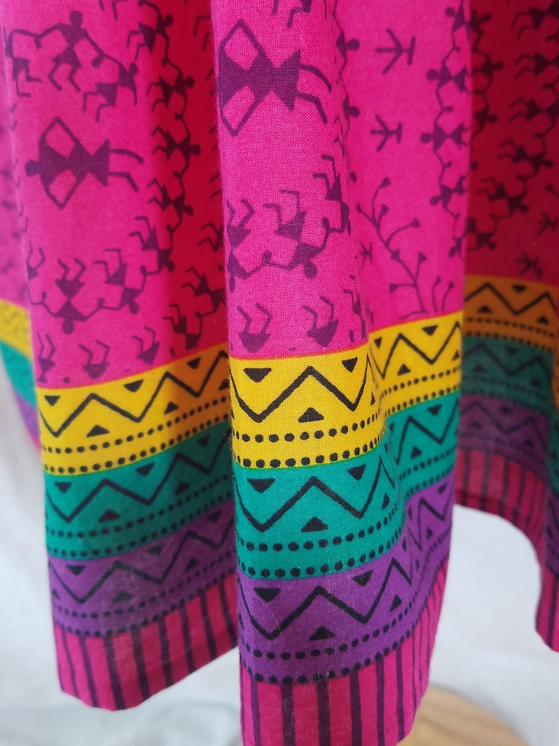 Toddler Dress-Size 2T-Fuchsia Warli /& Stripe Border Print-100/% India Cotton-Ready to Ship