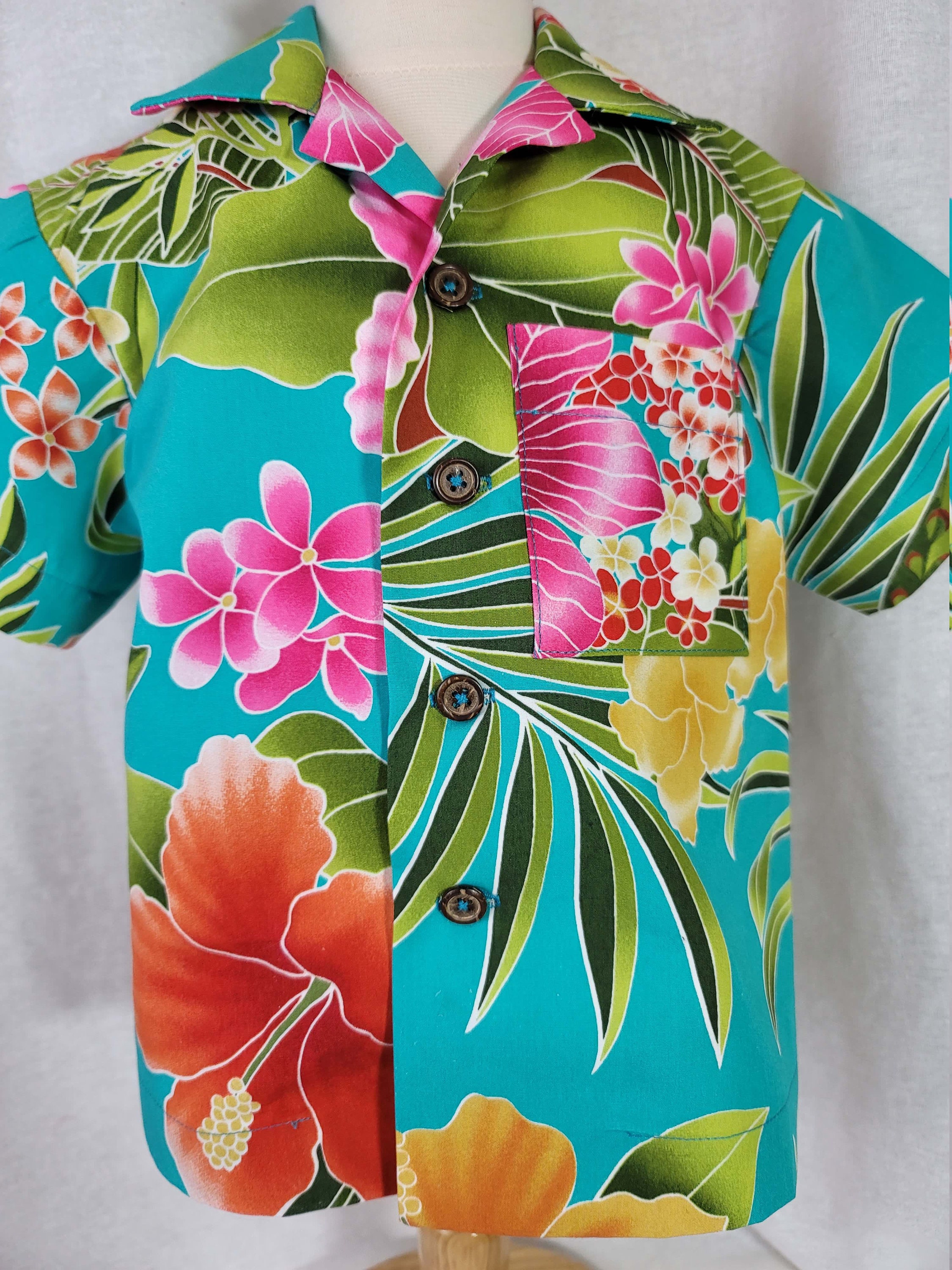 Baby Aloha Shirtsize 1/2thawaiian Buttonup Short Sleeveturqoise