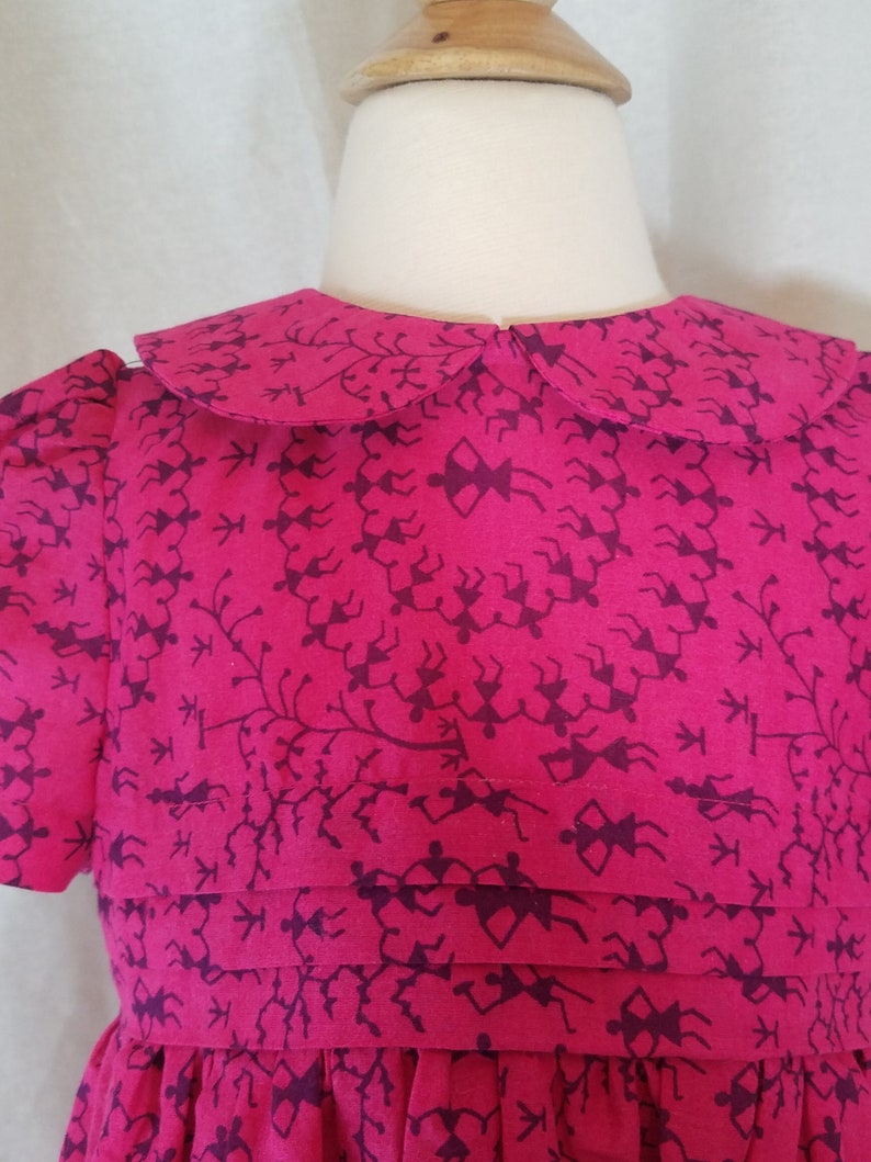 Toddler Dress-Size 2T-Fuchsia Warli /& Stripe Border Print-100/% India Cotton-Ready to Ship