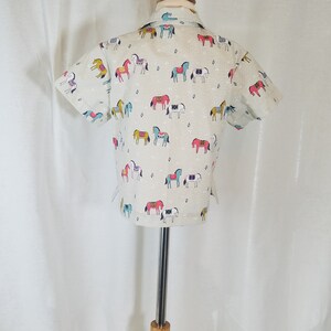 Toddler Boy's Shirt Size 2T-Button-up Short Sleeve Colorful Horse Print-White-100% Cotton-Ready to Ship image 2
