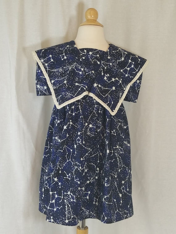Toddler Girl's Dress Size 4T Midnight Navy Constellations Glow in the Dark Stars Crochet Lace 100% Cotton Ready to Ship Toddler Girl's Dress Size 4T Midnight Navy Constellations Glow in the Dark Stars Crochet Lace 100% Cotton Ready to Ship