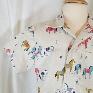 Toddler Boy's Shirt Size 2T-Button-up Short Sleeve Colorful Horse Print-White-100% Cotton-Ready to Ship image 4