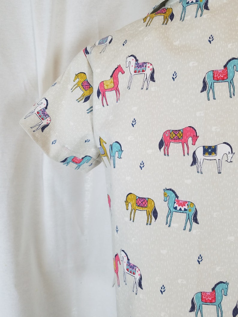 Toddler Boy's Shirt Size 2T-Button-up Short Sleeve Colorful Horse Print-White-100% Cotton-Ready to Ship image 10