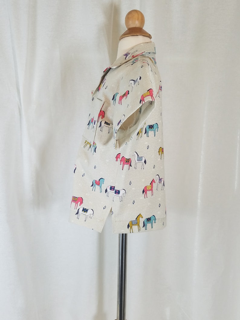 Toddler Boy's Shirt Size 2T-Button-up Short Sleeve Colorful Horse Print-White-100% Cotton-Ready to Ship image 6