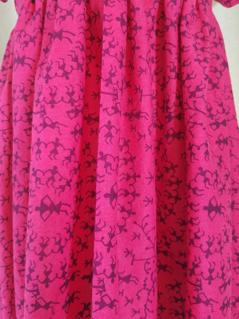 Toddler Dress-Size 2T-Fuchsia Warli /& Stripe Border Print-100/% India Cotton-Ready to Ship