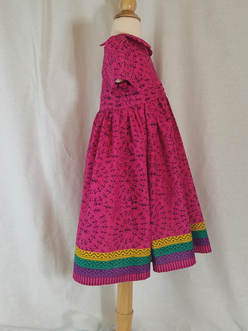 Toddler Dress-Size 2T-Fuchsia Warli /& Stripe Border Print-100/% India Cotton-Ready to Ship
