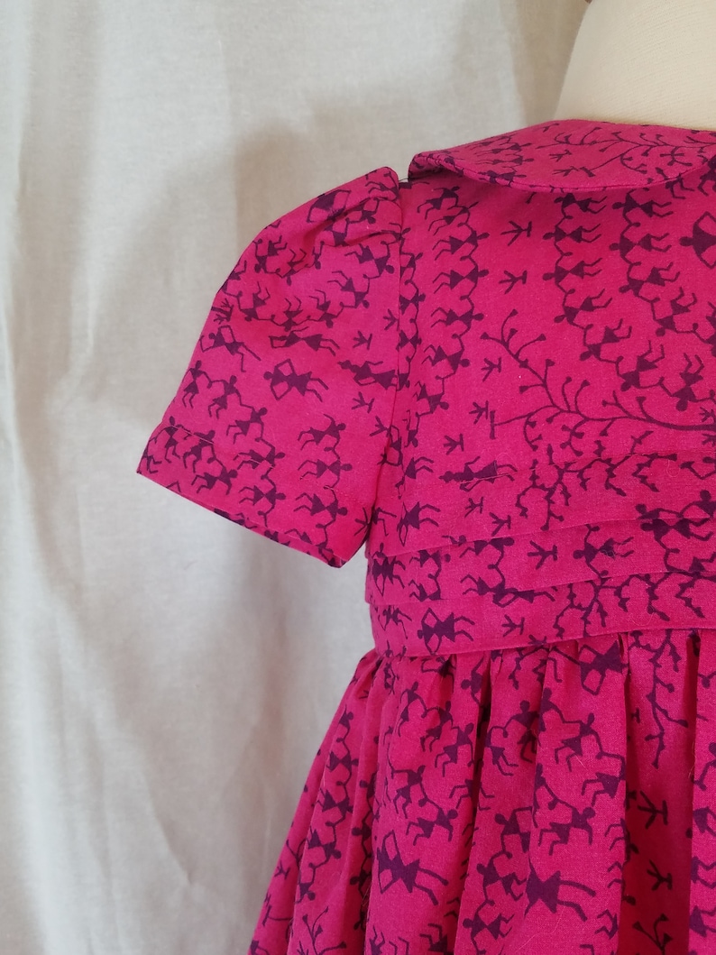 Toddler Dress-Size 2T-Fuchsia Warli /& Stripe Border Print-100/% India Cotton-Ready to Ship