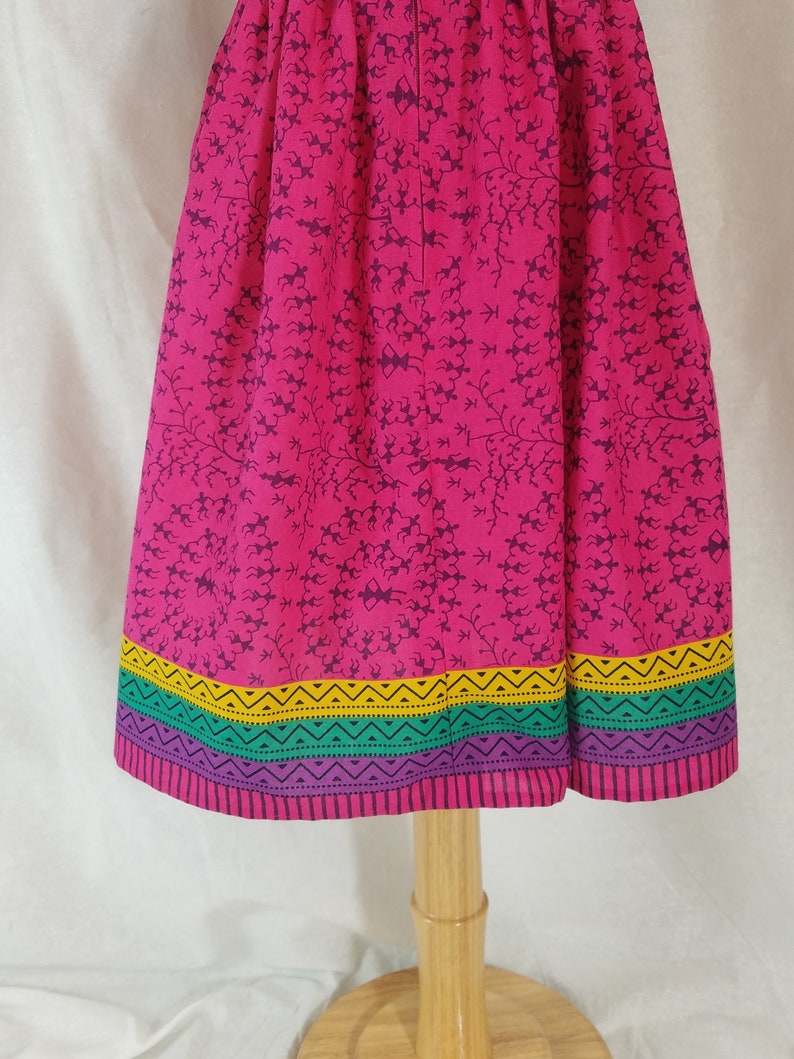 Toddler Dress-Size 2T-Fuchsia Warli /& Stripe Border Print-100/% India Cotton-Ready to Ship