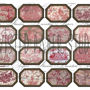 Franse rode "Toile de Jouy" digitale junk-tijdschriftlabels