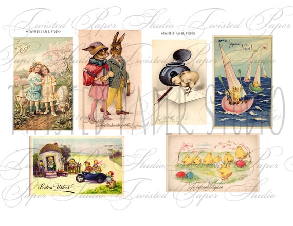 Bunny & Chick Vintage Post Card Ephemera Kit