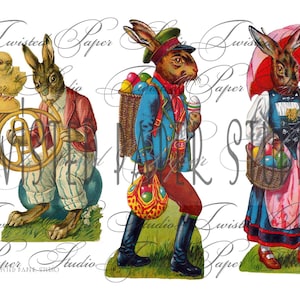 Enfeite de coisas efêmeras de Páscoa de coelhinho vintage alto e magro com corte exigente