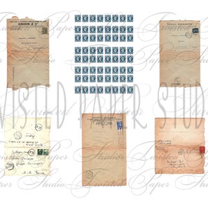 Peut inclure: Une collection d'&eacute;ph&eacute;m&egrave;res en papier vintage, comprenant des lettres, des enveloppes et des timbres. Le papier est vieilli et a une teinte jaun&acirc;tre. Les timbres sont bleus et pr&eacute;sentent un motif de t&ecirc;te de personne. Le texte sur le papier comprend "GIRODON & C" et "SOCIETE GENERALE".
