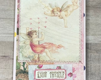 Cute Angel Valentines Notepad, Memo, Journal Pad, handmade, notebook, happy mail, whimsical, gift desk bling
