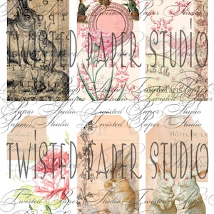 Rosa Páscoa Francês Coelhinho Vintage Junk Journal Paper Tag Digital Kit