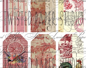 French "Toile de Jouy" Digital Junk Journal Tags