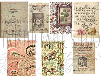 Medieval and Renaissance Collage Pages, Book Page, Book end paper, decorative trim images