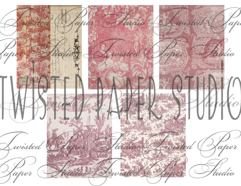 French Red Toile de Jouy Digital Junk Journal Kit Classic & Tall Journal Pages image 3