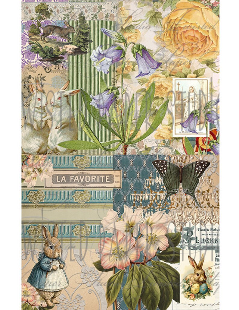 Easter Bunny Collage Digital Kit - Etsy
